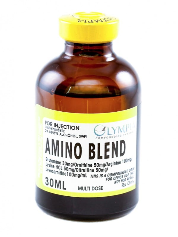 Vial of Olympia Pharmacy’s 30 ML Amino Blend multi-dose solution