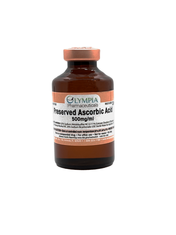 Bottle of 500MG/ML Ascorbic Acid injection solution