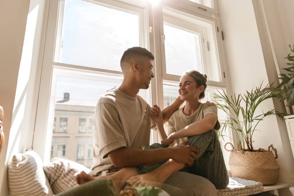 Relaxed couple talking together