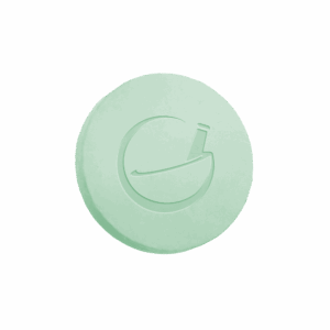 Green rapid-dissolve tablet (ED RDT) with Olympia Pharmacy logo imprint