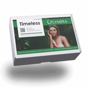 Olympia Timeless kit box, angled product packaging with green label and model photo